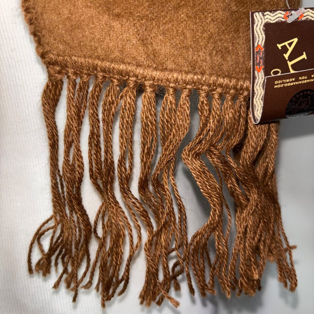 Alpaca Camargo Scarf Brown Soft Brushed Finish Fringed Edge Unisex Peru NWT - Picture 7 of 9